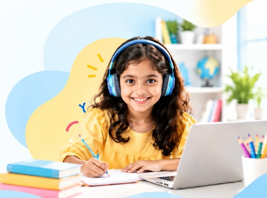 Child learning at her laptop